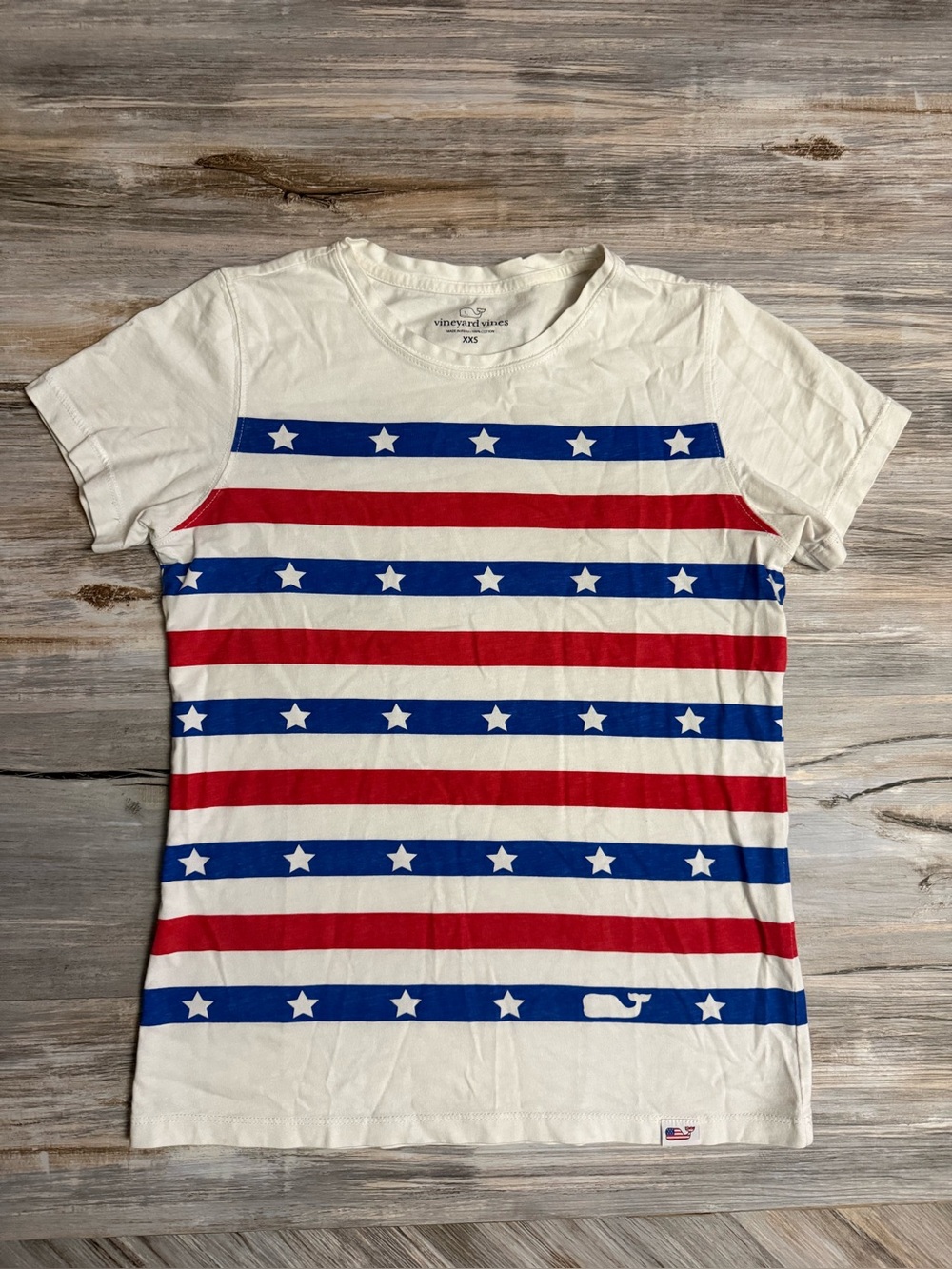 Vineyard Vines T-Shirt Women’s XXS White Red Blue USA Striped Patriotic Crewneck